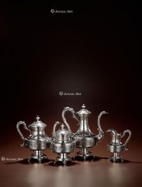 1890年制 纯银高浮雕咖啡茶具 （四件套）