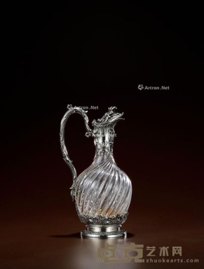 1880年制 纯银配水晶洛可可酒壶 高26.5cm；底部直径9.7cm；宽15.5cm