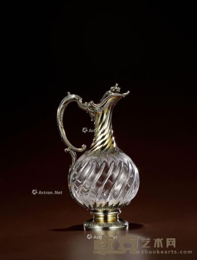 1897年制 纯银鎏金配水晶酒壶 高27cm；宽16cm；底部直径8.7cm