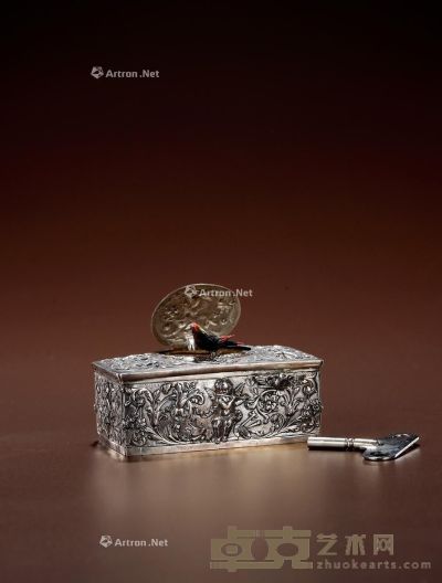 1880年制 纯银鸟鸣八音盒 长10cm；宽5cm；高4cm