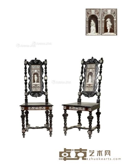 1860年制 黑檀木高背椅 （一对） 长50cm；宽46cm；高115cm