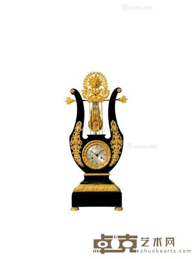 竖琴铜鎏金座钟 长22cm；宽12cm；高60cm