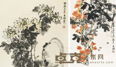 王玉珏 花卉 花蜂图 68×69cm；69×46cm