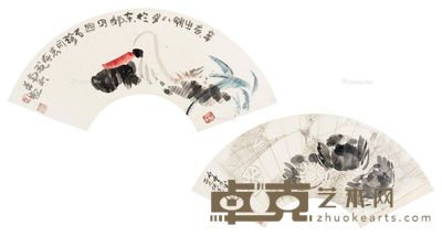 陈子庄 荷叶小鸭 蟹 13×39cm；15×42cm