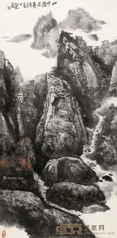 郭公达 山中藏古寺 136×67cm