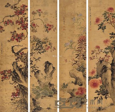 吕材 花卉 160×39cm×4