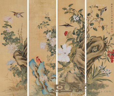 马家桐 花鸟 85×24cm×4