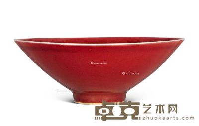 清早期 红釉斗笠碗 直径20.5cm