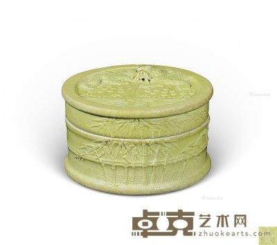 清 黄釉龙纹香盒 直径7cm