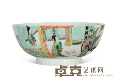 清康熙 五彩人物纹碗 直径17.5cm