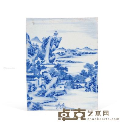 民国 青花山水瓷板 长38cm