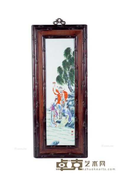 民国 粉彩花神瓷板 84×14.4cm