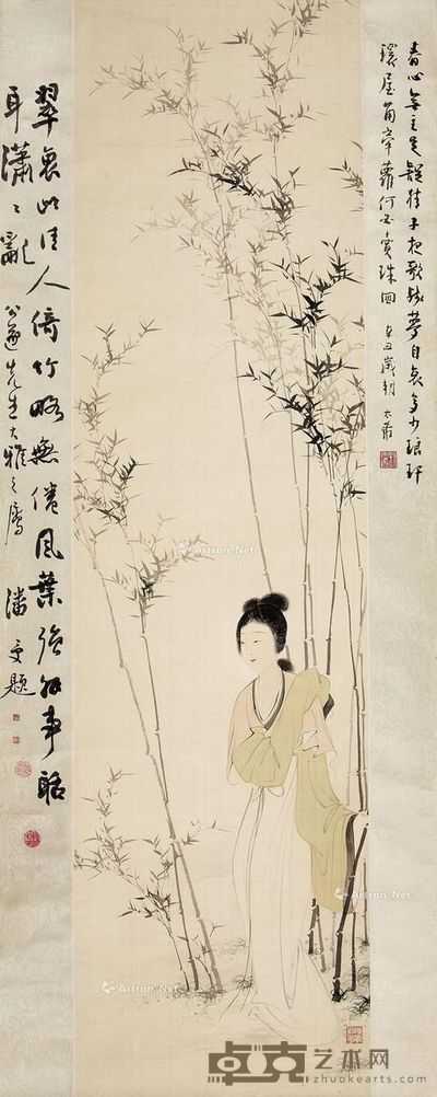 陈少梅 竹林仕女 116×31cm