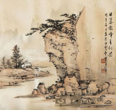 黄君璧 山水小品 34×34cm