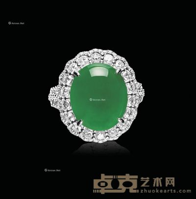 天然老坑种翡翠配钻石戒指 --