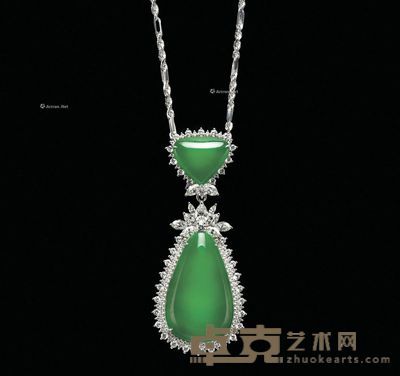 天然老坑种翡翠配钻石吊坠 --