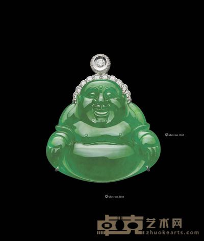 天然老坑冰种翡翠配钻石弥勒佛吊坠 --