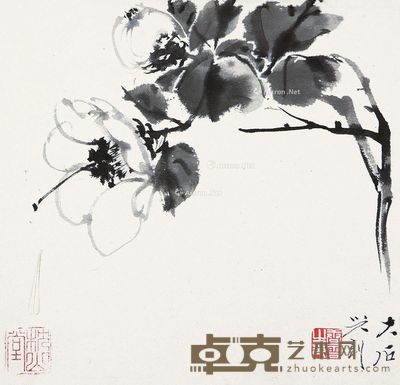 唐云 墨花卉 25×25cm