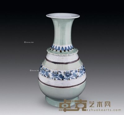 清中期 各色釉青花花卉裙带瓶 高34.5cm