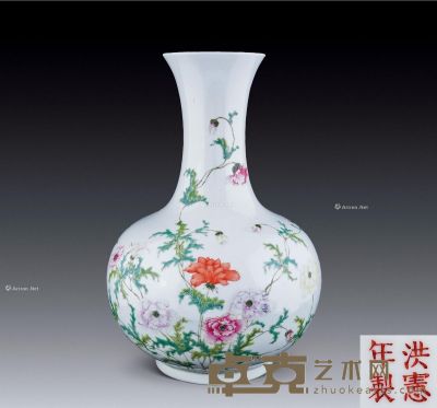民国 粉彩花卉纹赏瓶 高34.4cm