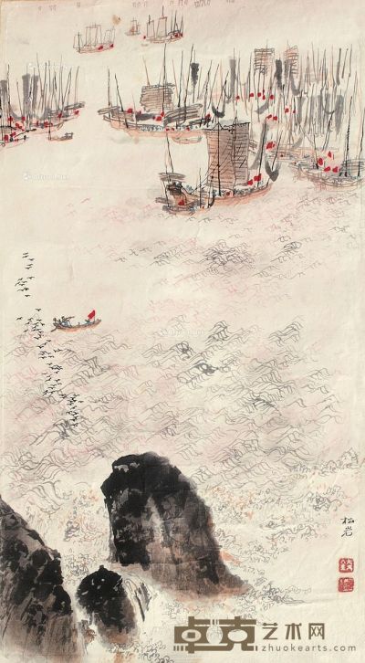 钱松嵒  太湖渔乐图 38×21cm
