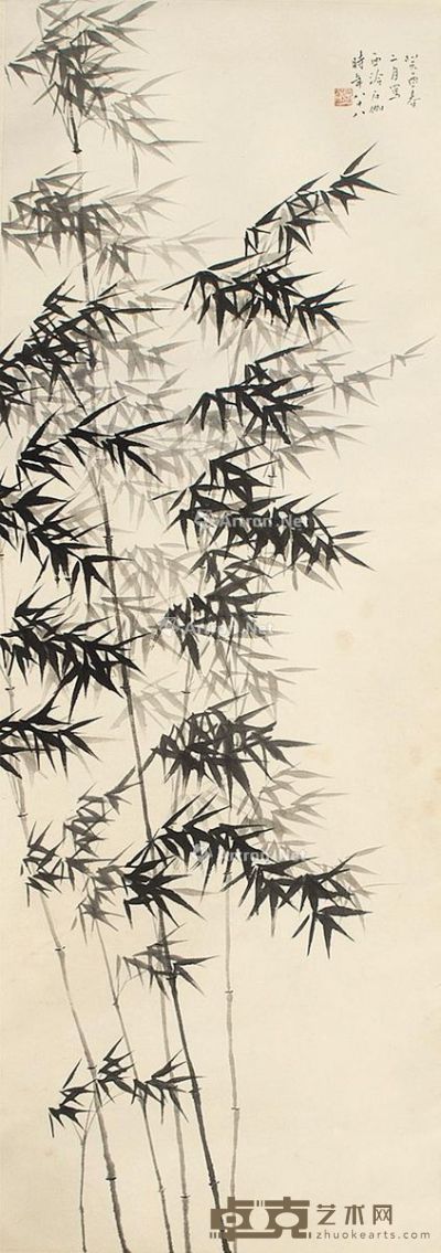 申石伽 墨竹 126×43cm