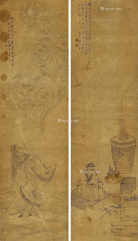 人物 （对幅） 立轴 设色纸本