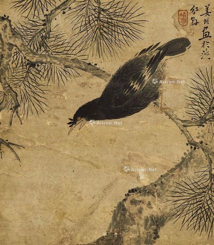 枯木乌鸦 镜心 设色纸本