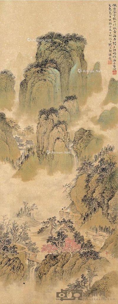 杨石朗 秋山行旅图 100×40cm