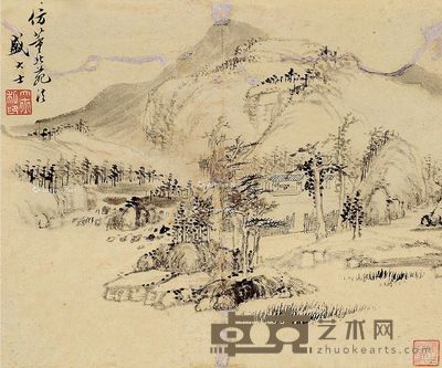 盛大士 仿古山水 25.5×21.5cm