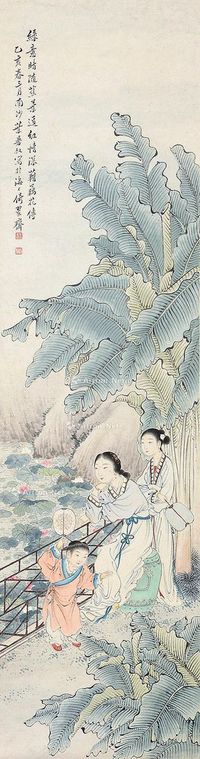 叶曼叔 蕉荫仕女