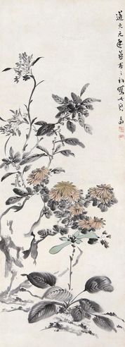 吕翔 1820年作 花卉 立轴 设色纸本