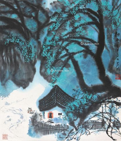 张石培 担水 立轴 设色纸本