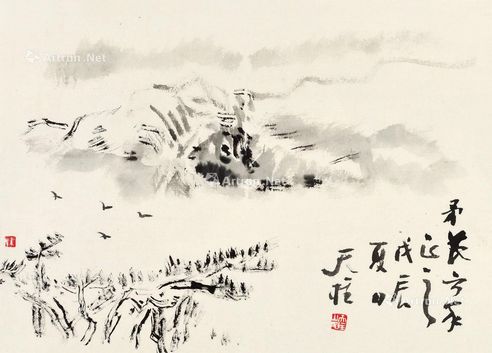 梁天柱 山水
