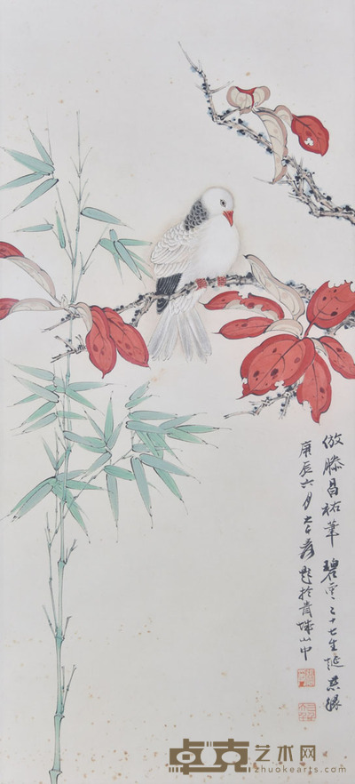 张大千 红叶小鸟 64×28cm 约1.6平尺