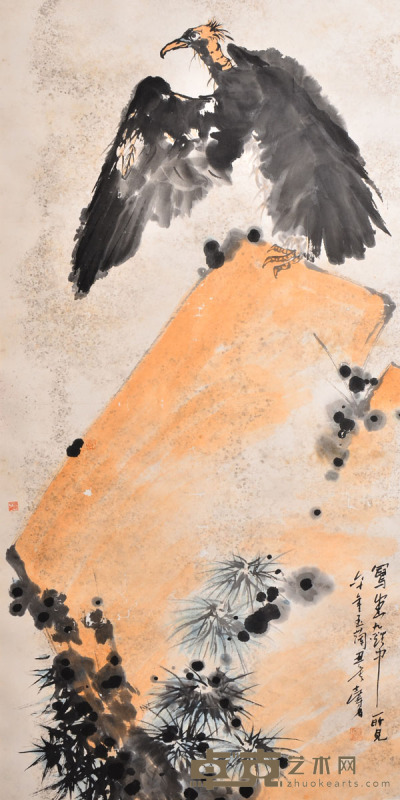 潘天寿 鹰石图 133×68cm 约8.1平尺
