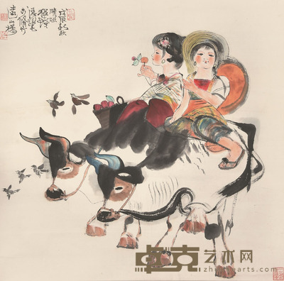 程十发 牧羊图 65×64cm 约3.7平尺