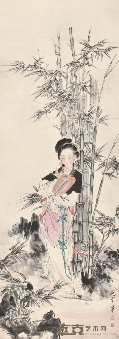 吴光宇 倚竹仕女 96×33cm 约2.9平尺
