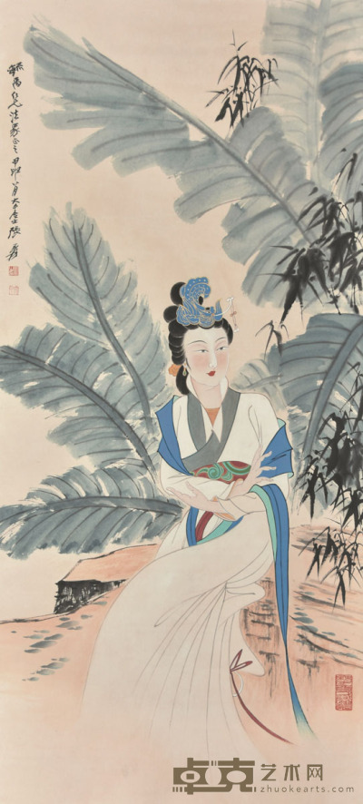 张大千 芭蕉仕女 121×54cm 约5.9平尺