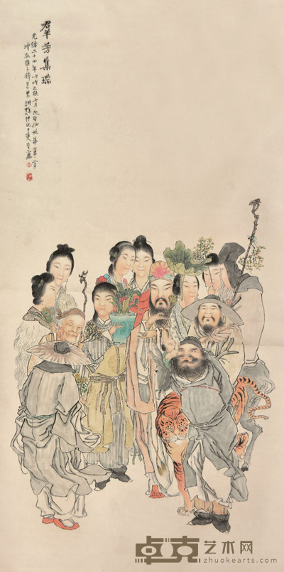 钱慧安 羣芳集瑞 133×66cm 约7.9平尺