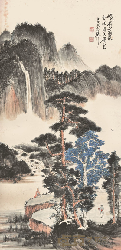 谢稚柳 峻岭飞泉 68×33cm 约2.0平尺