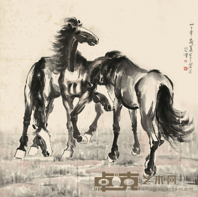徐悲鸿 三骏图 100×100cm 约9.0平尺