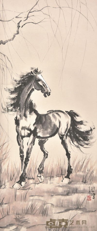 徐悲鸿 立马图 98×42cm 约3.7平尺