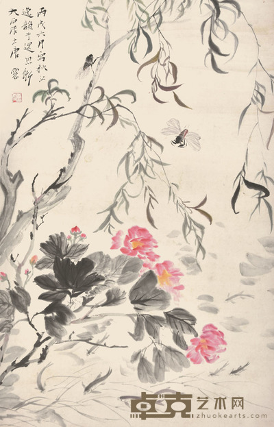 唐雲 柳下蝉鸣 68×44cm 约2.7平尺