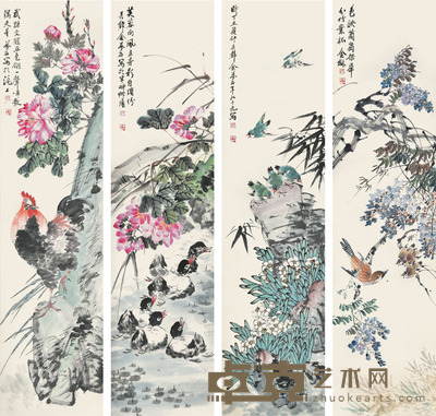 金梦石 花鸟四条屏 135×34×4cm 约4.1平尺(每幅）