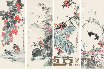 颜伯龙 花鸟四屏 95×34×4cm 约2.9平尺(每幅)