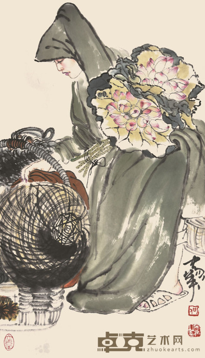 何家英 荷花少女 66×35cm 约2.1平尺