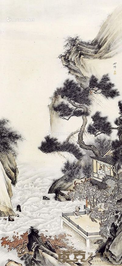 胡也佛 山水人物 107×50cm