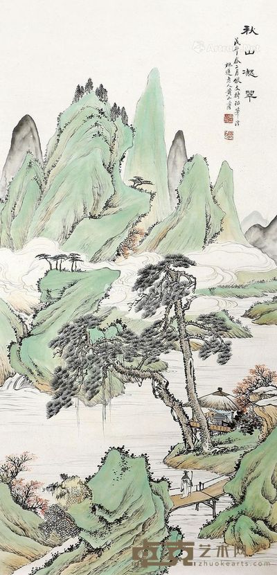 黄山寿 青绿山水 133×53cm