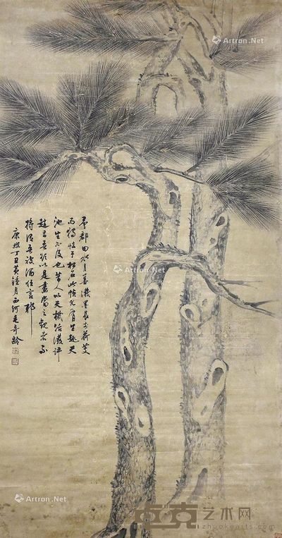 毛奇龄 双松图 174×92cm